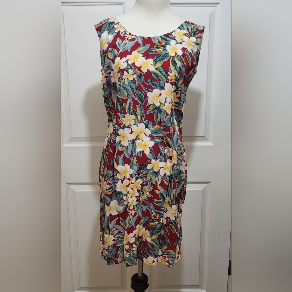 Banana Jack Red Multicolor Floral Hawaiian Sleeveless Sheath Dress Sz M-Tropical